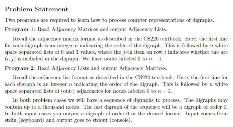 Problem Statement Program 1 : Read Adjacency