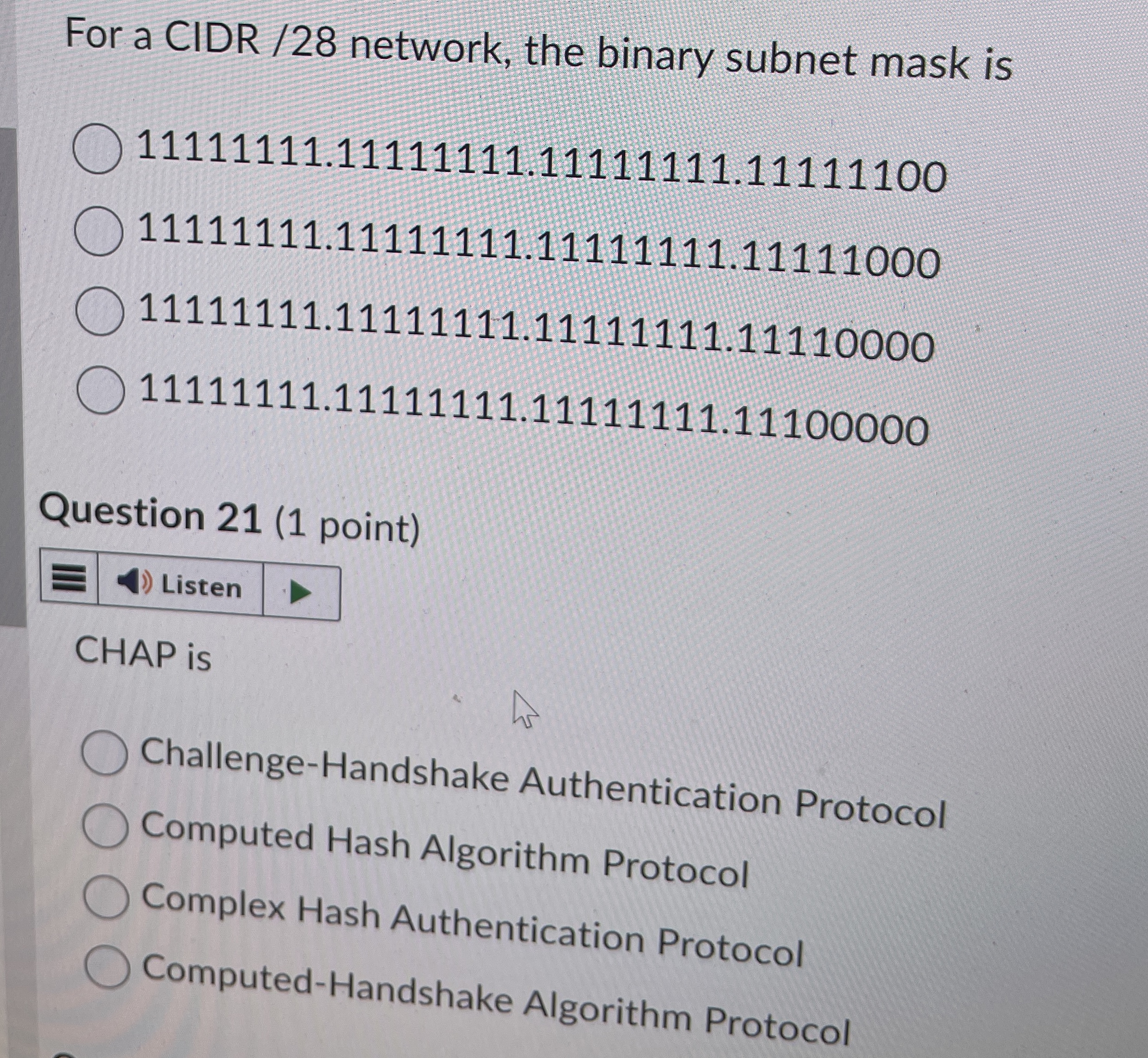 For a CIDR / 2 8 network, the binary subnet mask