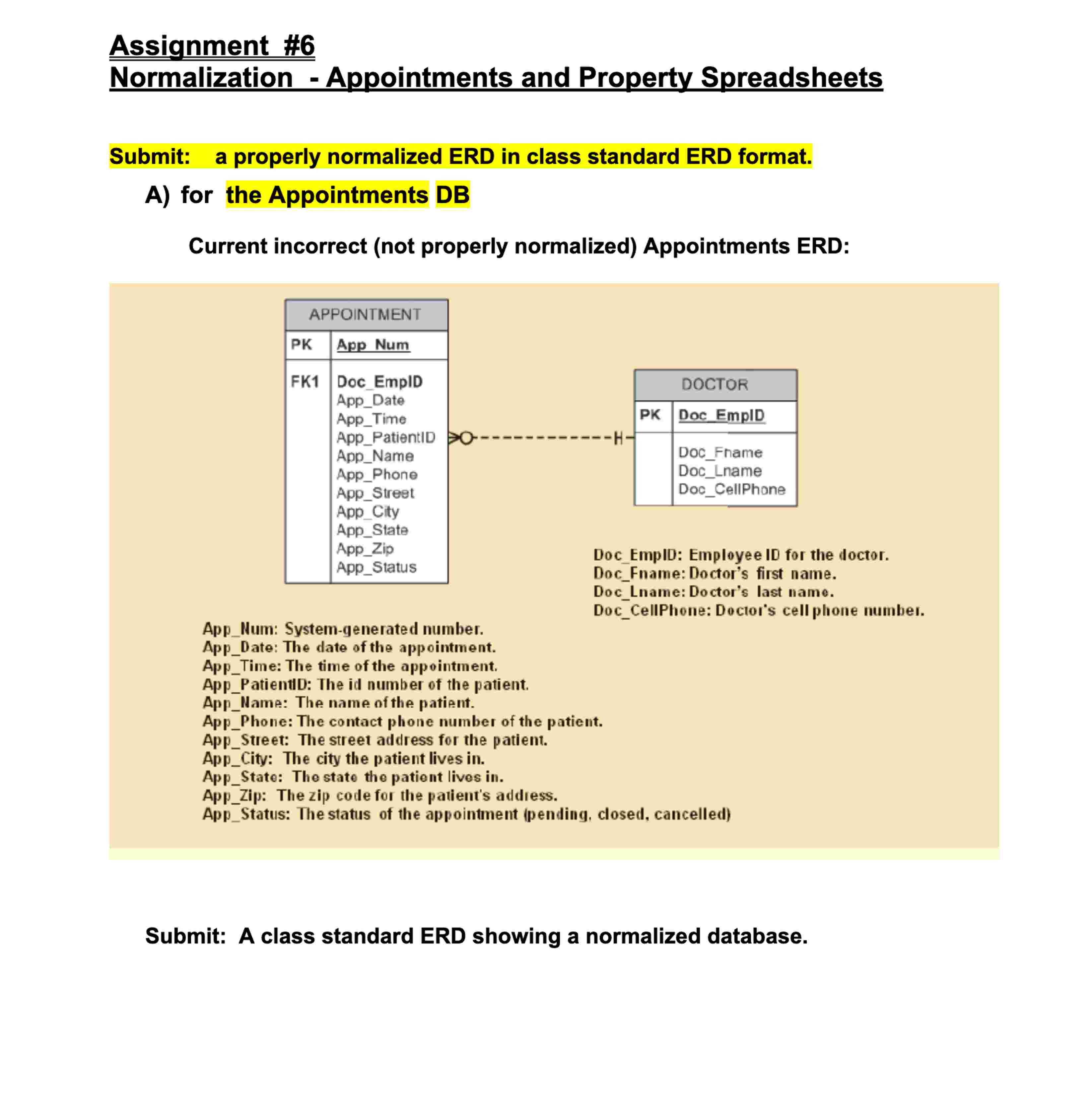 Assignment # 6 Normalization - Appointments and