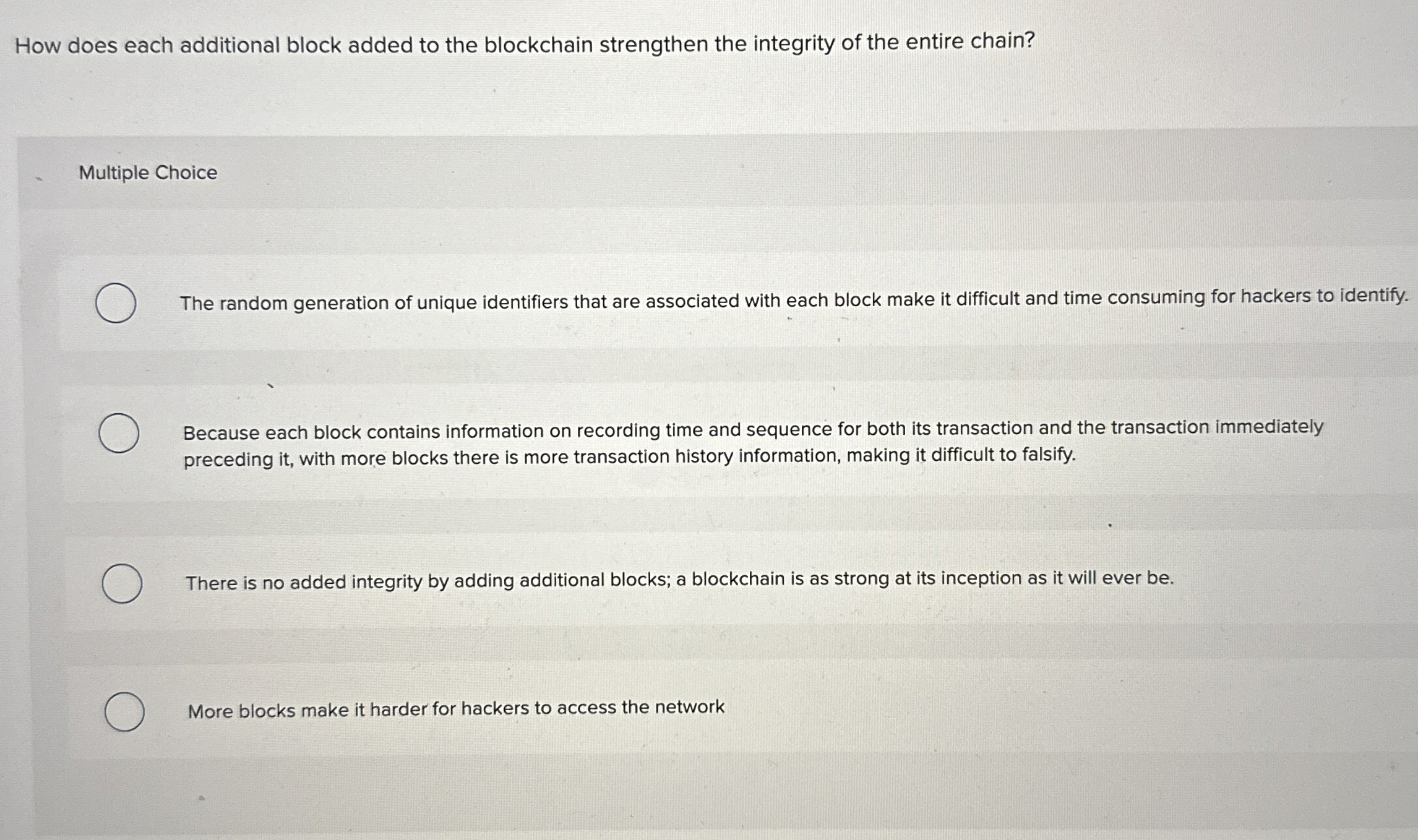 How does each additional block added to the