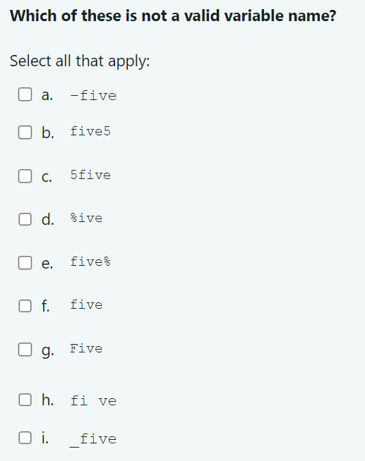 Which of these is not a valid variable name?