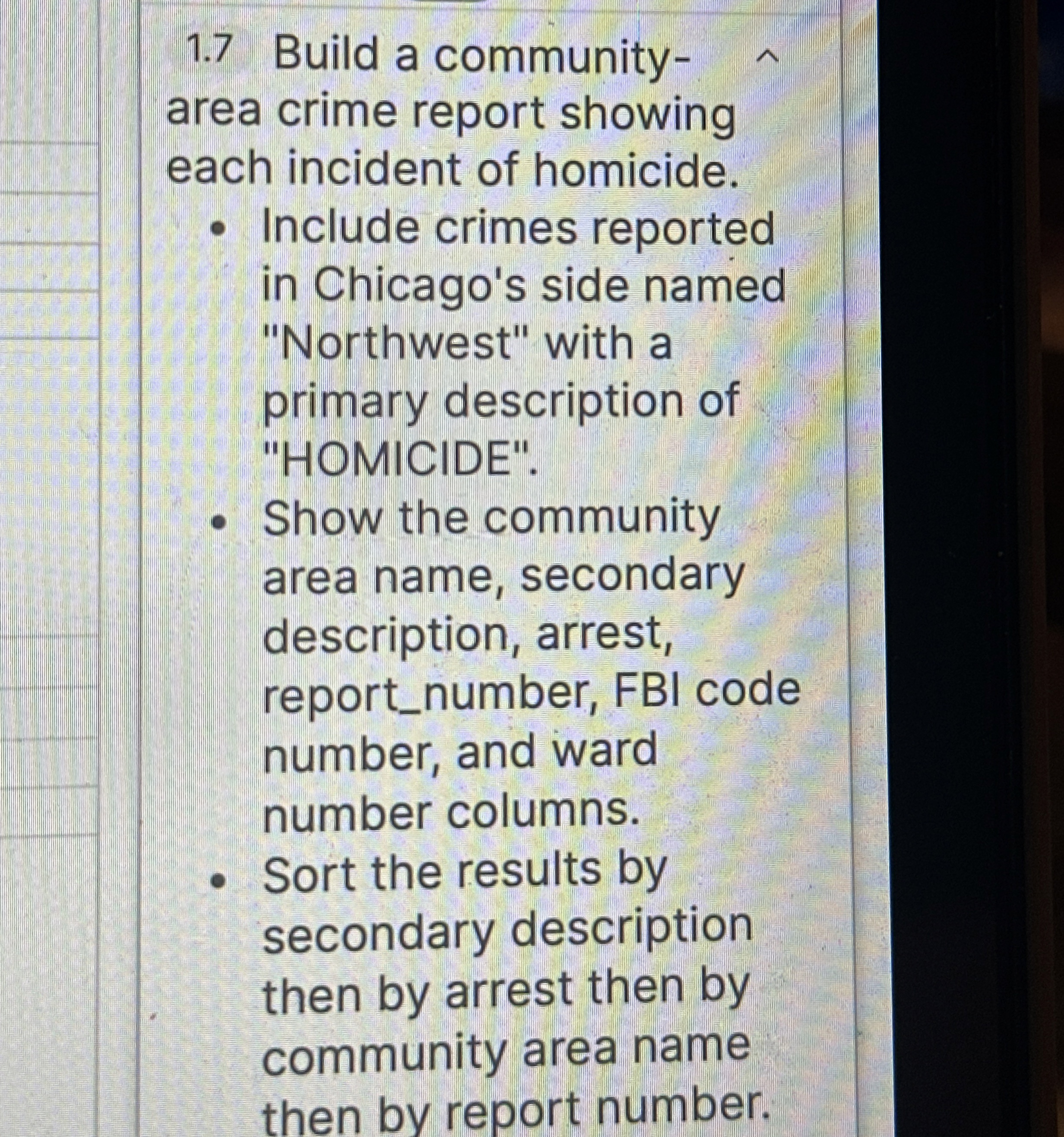 1 . 7 Build a communityarea crime report showing