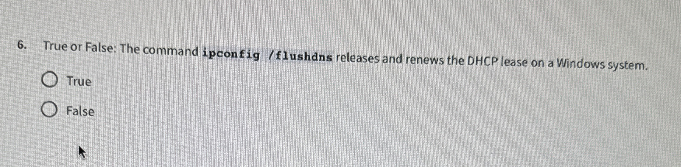 True or False: The command ipconfig / flushdns