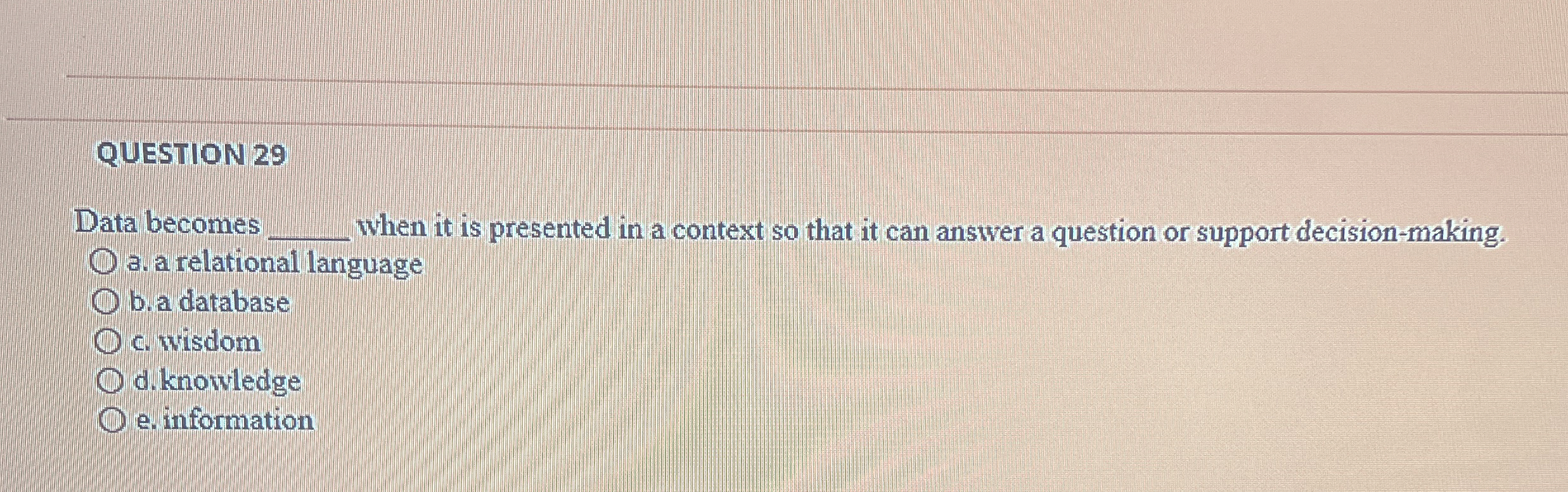 QUESTION 2 9 Data becomes when it is presented in