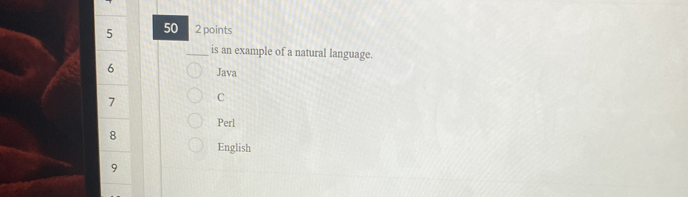 2 points is an example of a natural language.