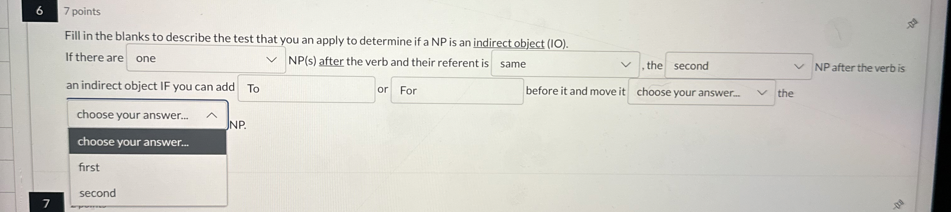 7 points Fill in the blanks to describe the test