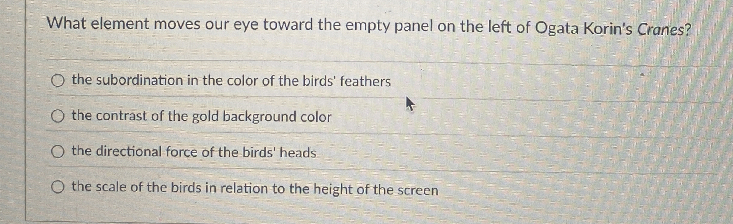 What element moves our eye toward the empty panel