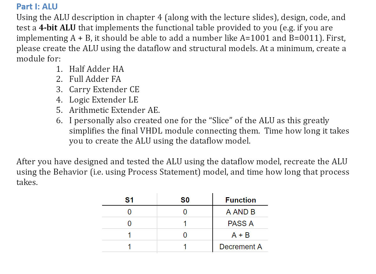 Using the ALU description in chapter 4 ( along