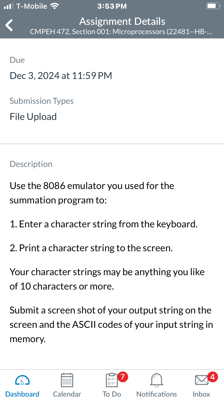 T - Mobile 3 : 5 3 PM Assignment Details CMPEH 4