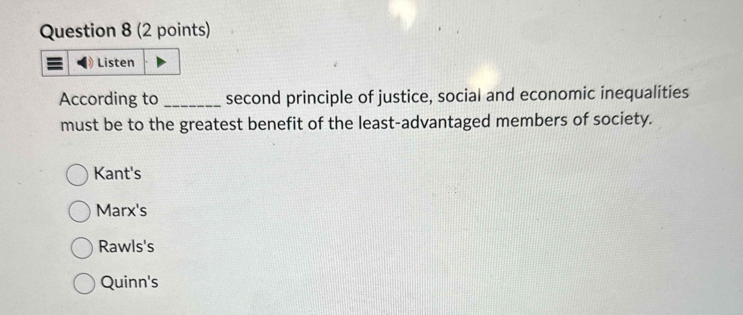 Question 8 ( 2 points ) According to second