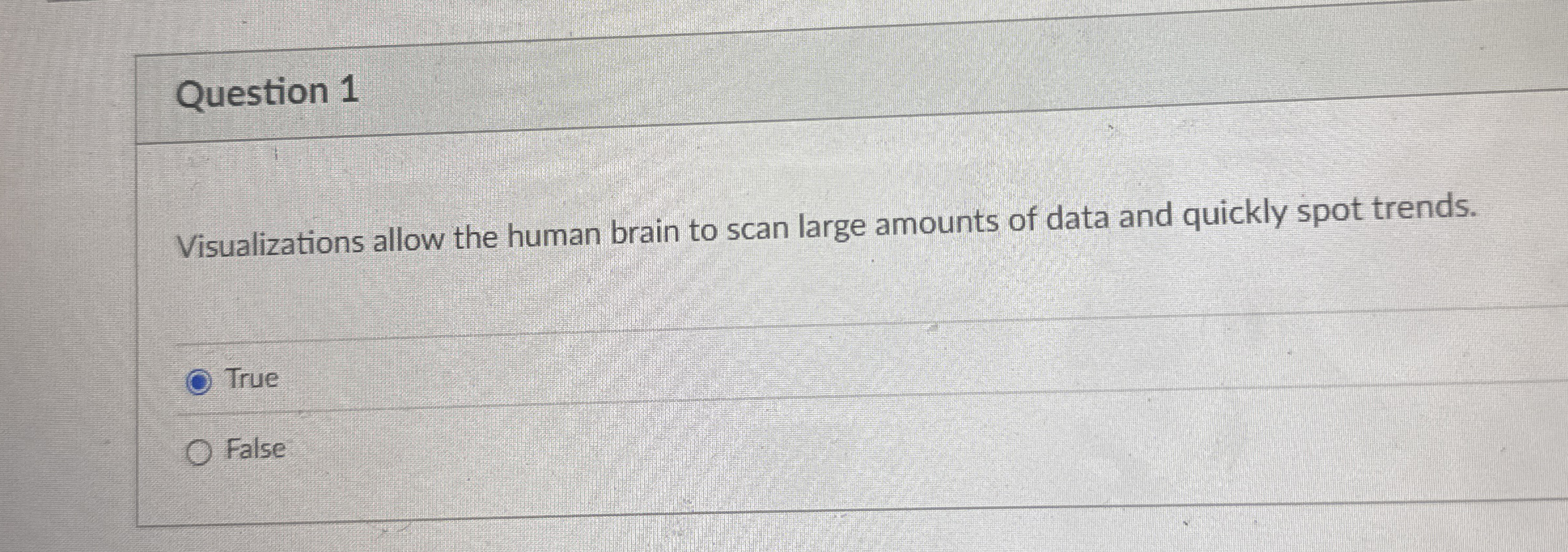 Question 1 Visualizations allow the human brain