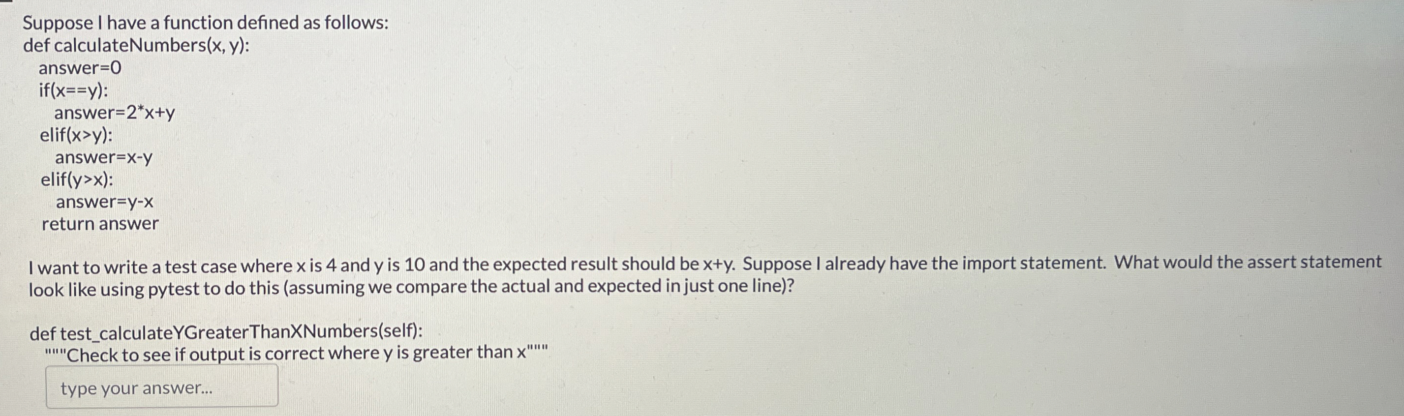 I want to write a test case where x is 4 and y is