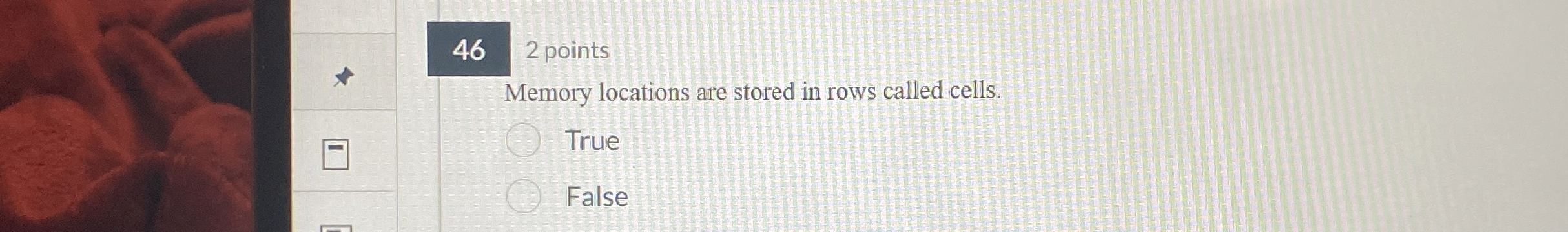 2 points Memory locations are stored in rows