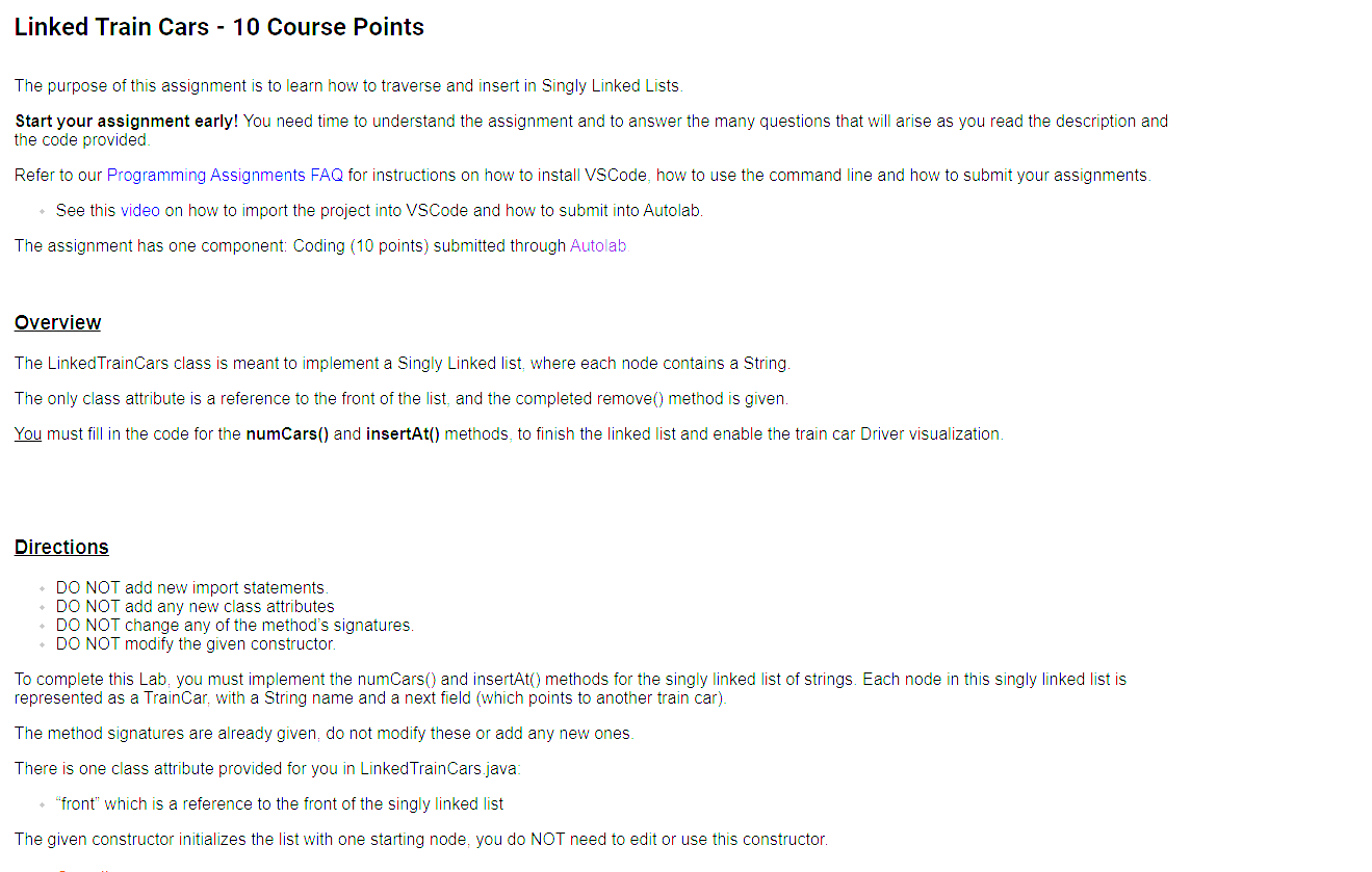 public class LinkedTrainCars { / / Reference to