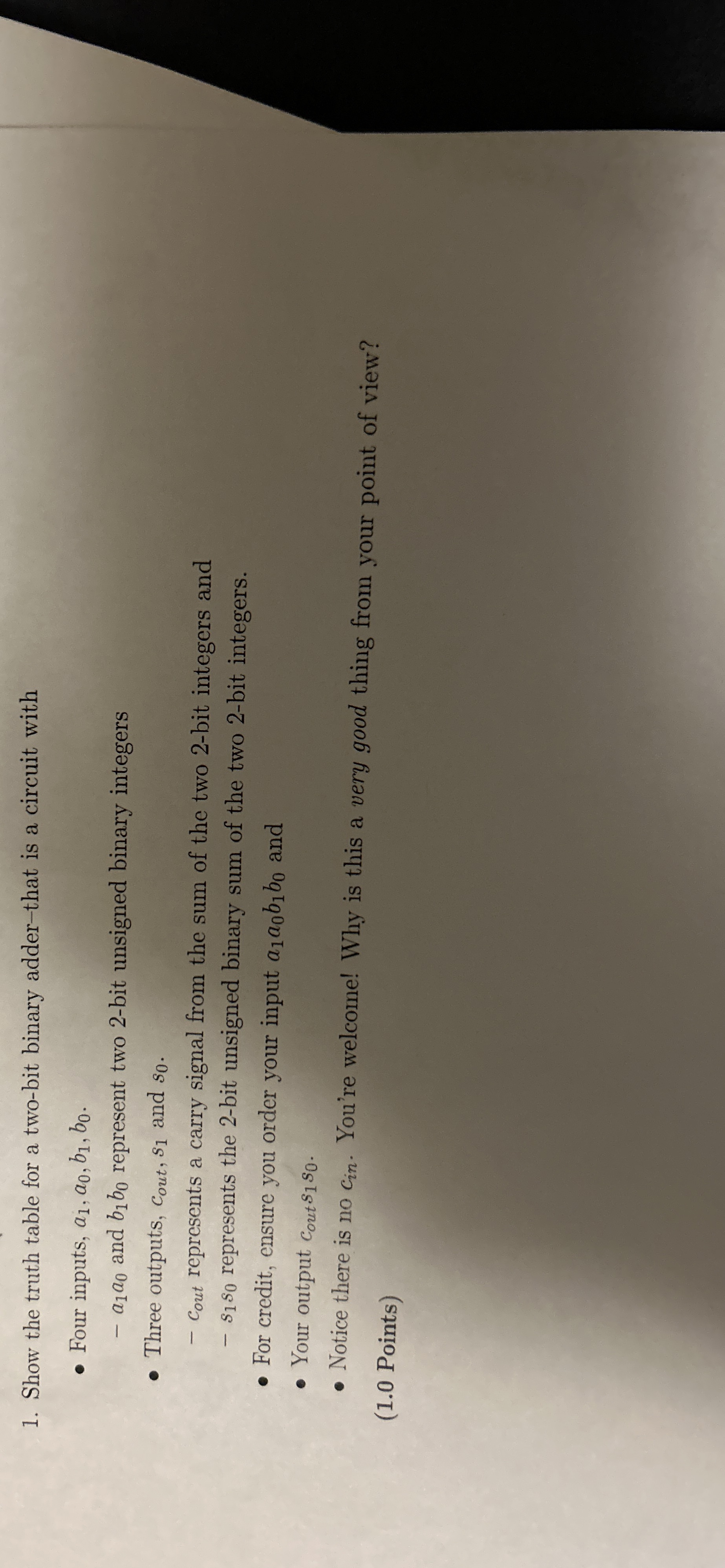 For credit, ensure you order your input a 1 a 0 b