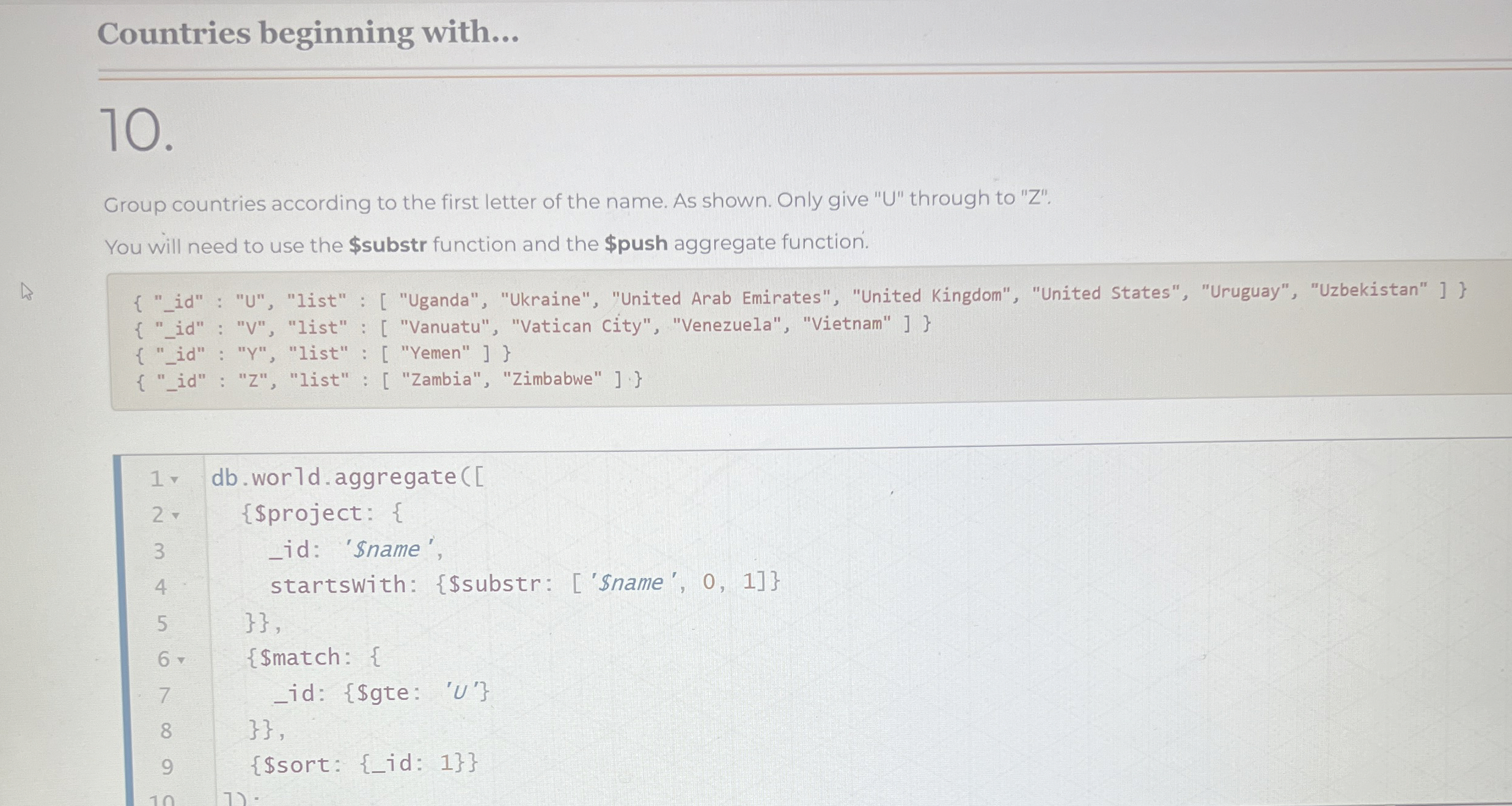Countries beginning with... 1 0 . Group countries