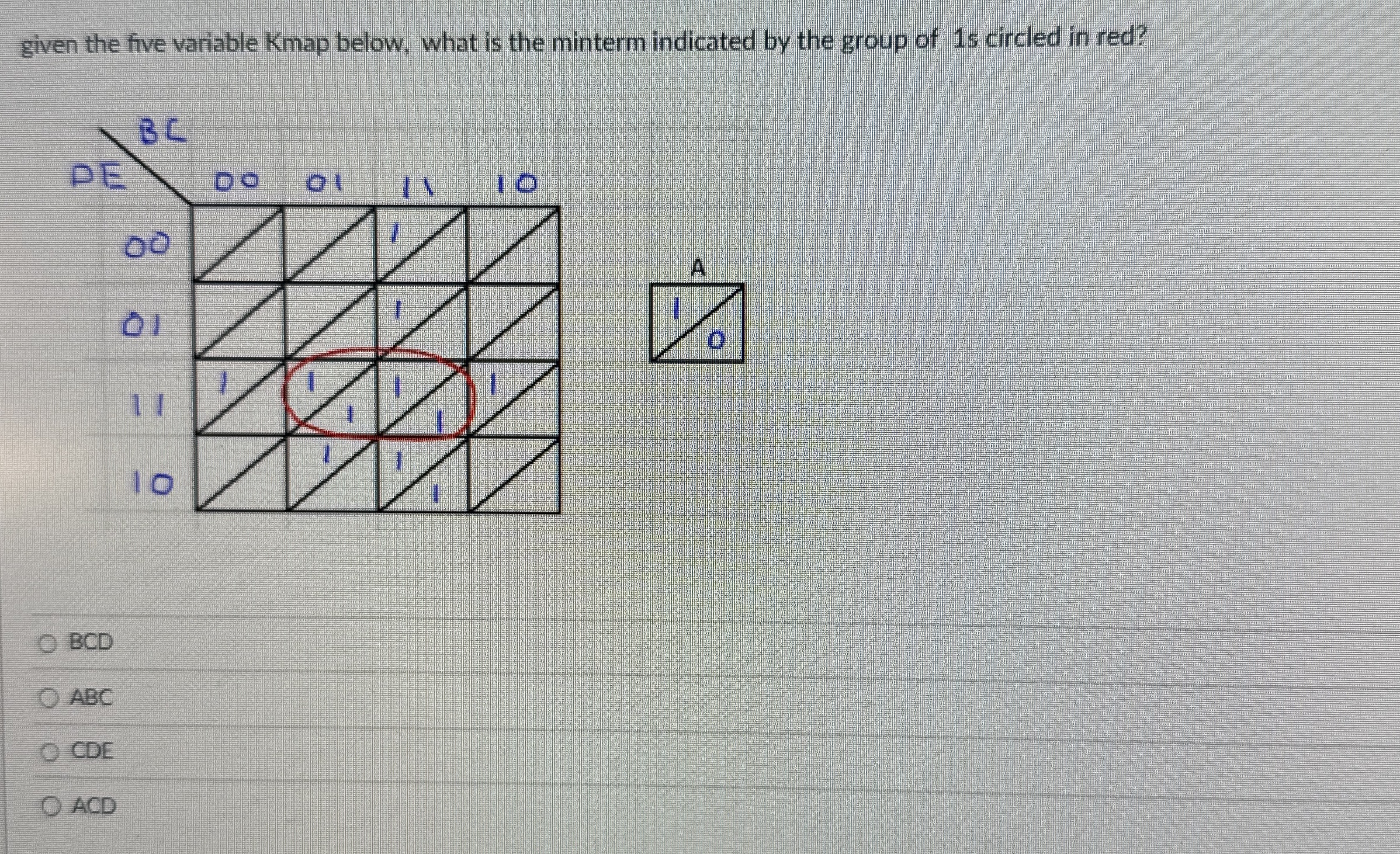 given the five variable Kmap below, what is the