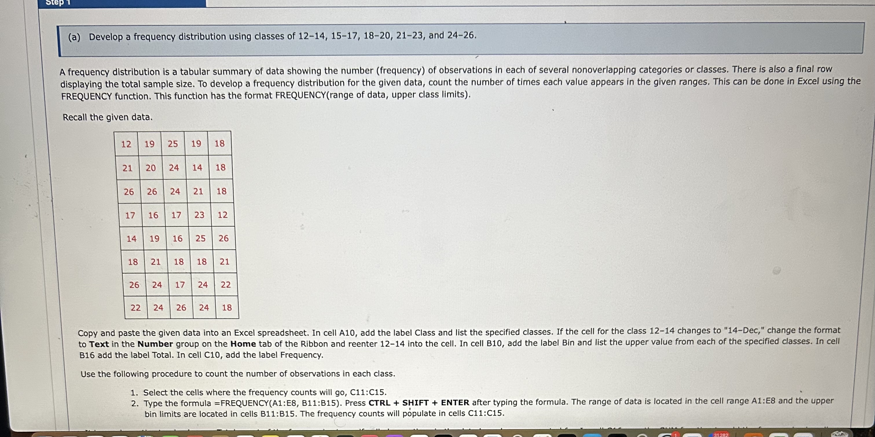 ( a ) Develop a frequency distribution using