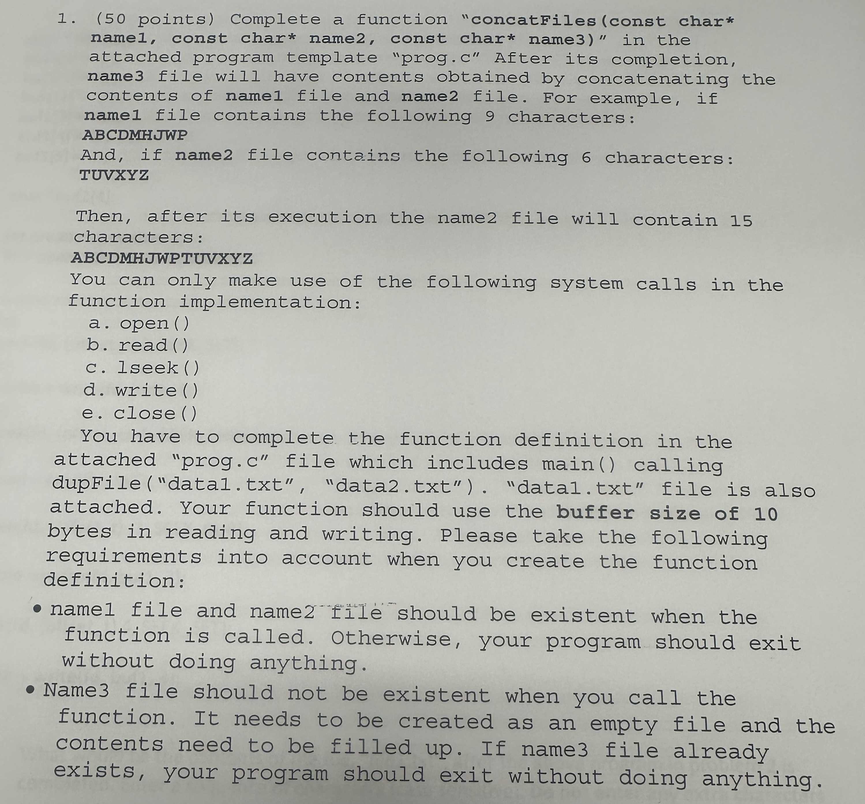 ( 5 0 points ) Complete a function "concatFiles (