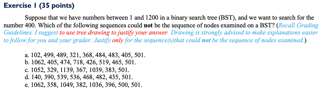Algorithms - BST Exercise I ( 3 5 points )