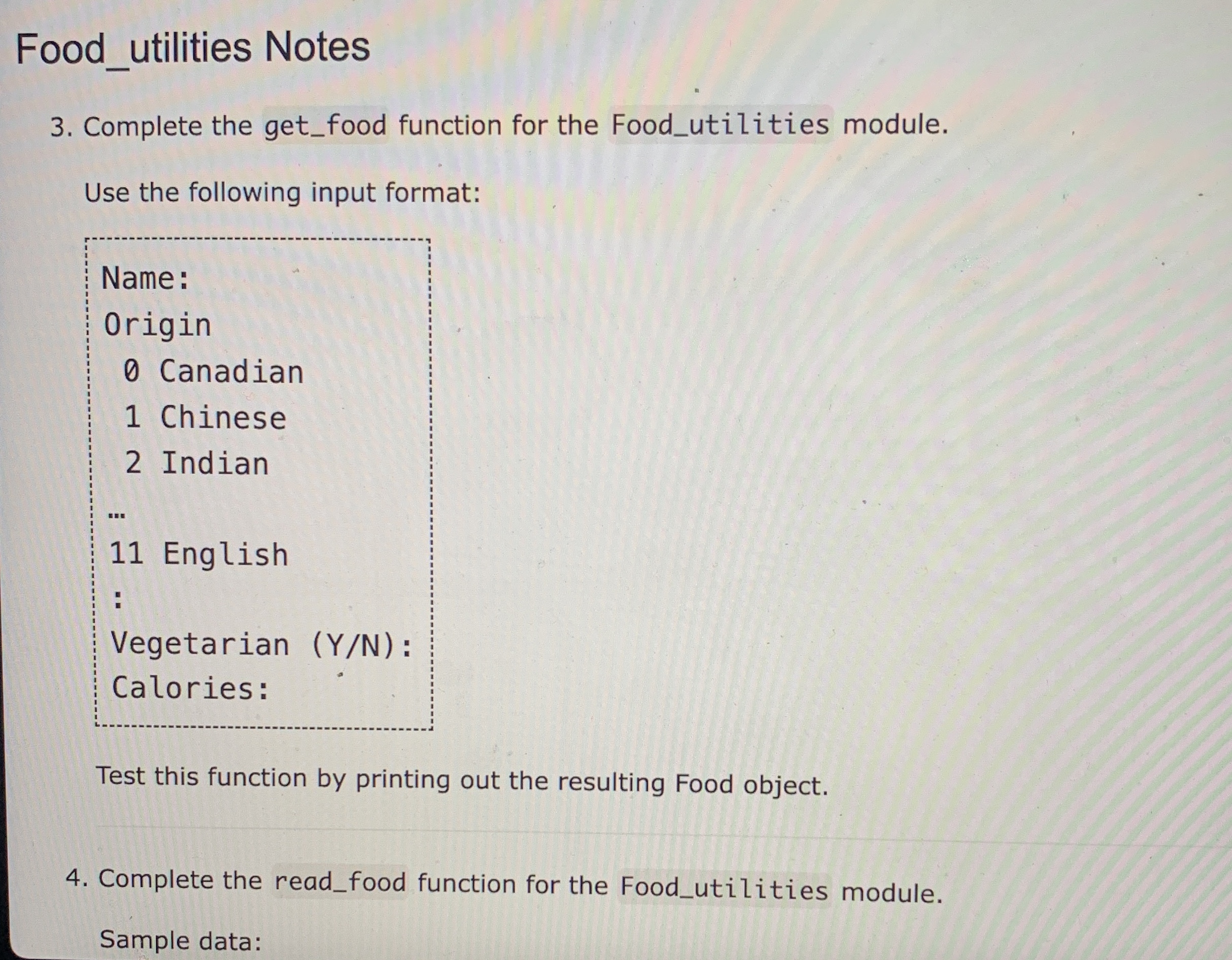 Food _ utilities Notes Complete the get _ food
