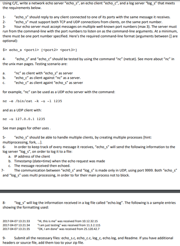 Using C / C , write a network echo server echo _