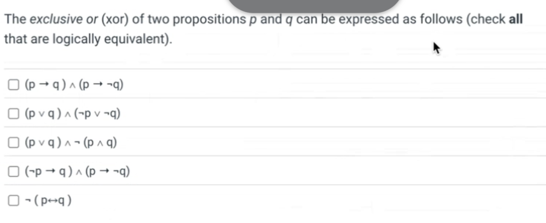 The exclusive or ( xor ) of two propositions p