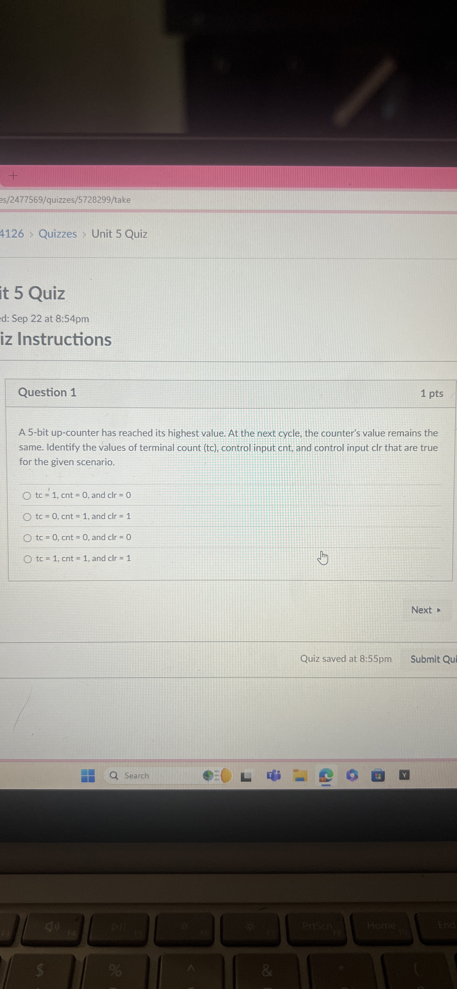 Question 1 A 5 - bit up - counter has reached its