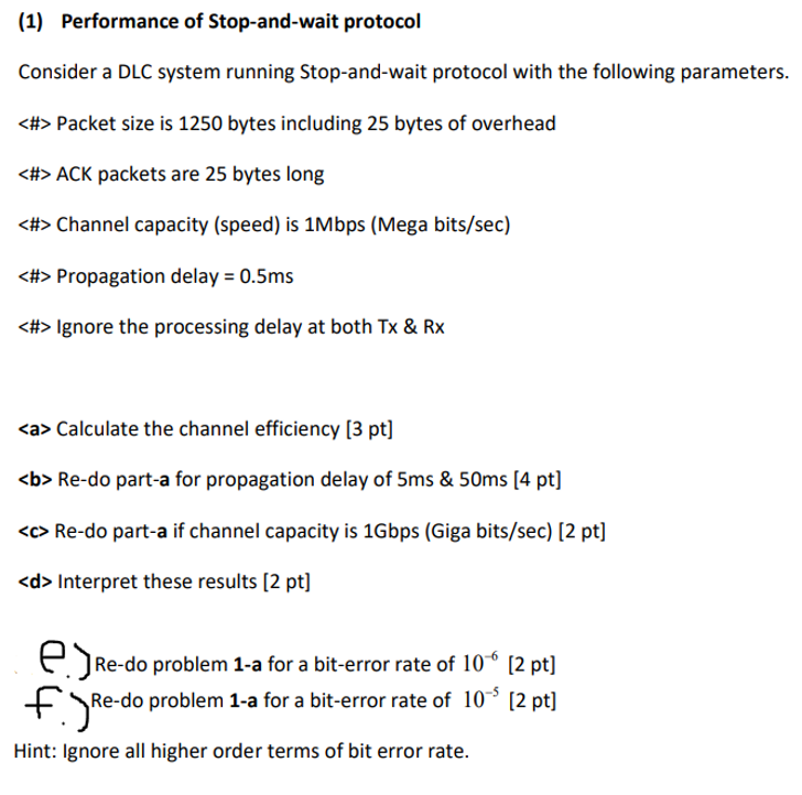 ( 1 ) Performance of Stop - and - wait protocol