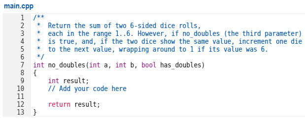 main.cpp / * * Return the sum of two 6 - sided