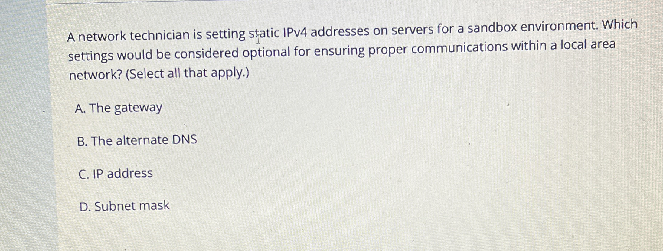 A network technician is setting static IPv 4