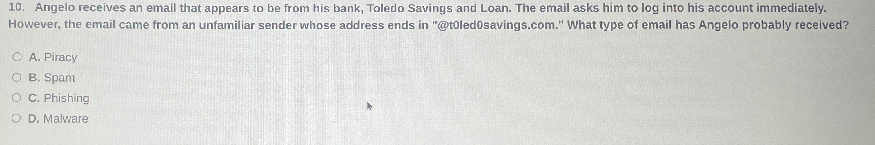 Angelo receives an email that appears to be from