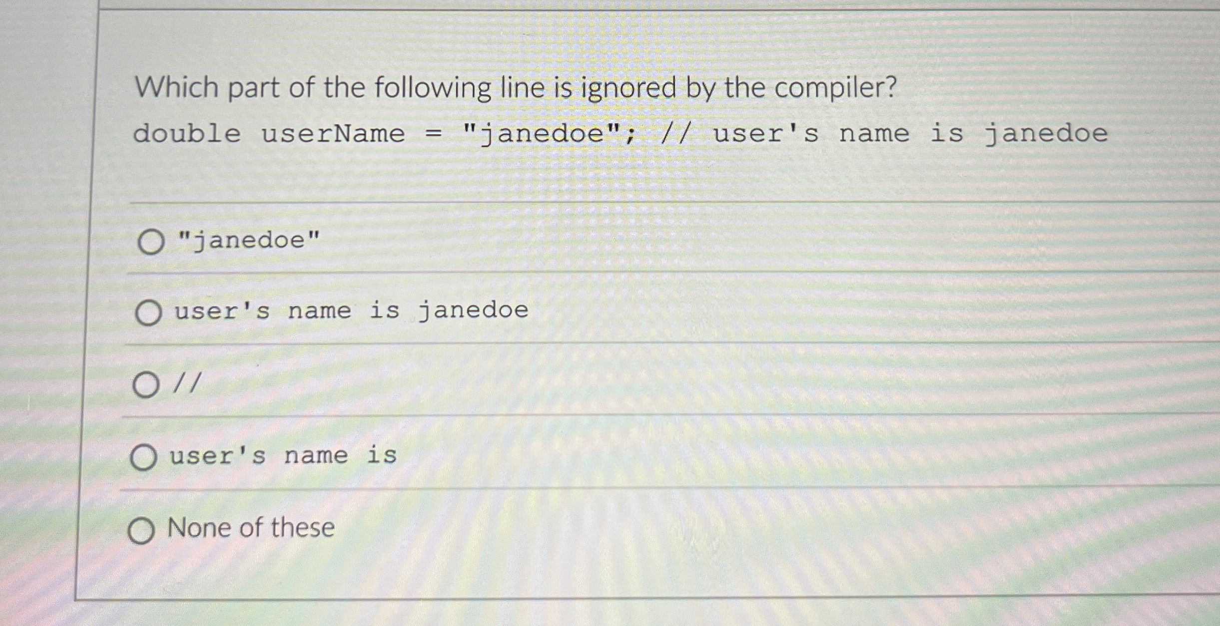 Which part of the following line is ignored by