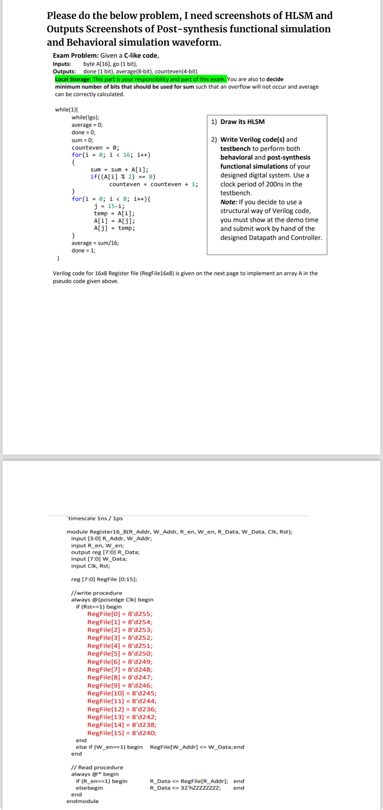 Please do the below problem, I need screenshots