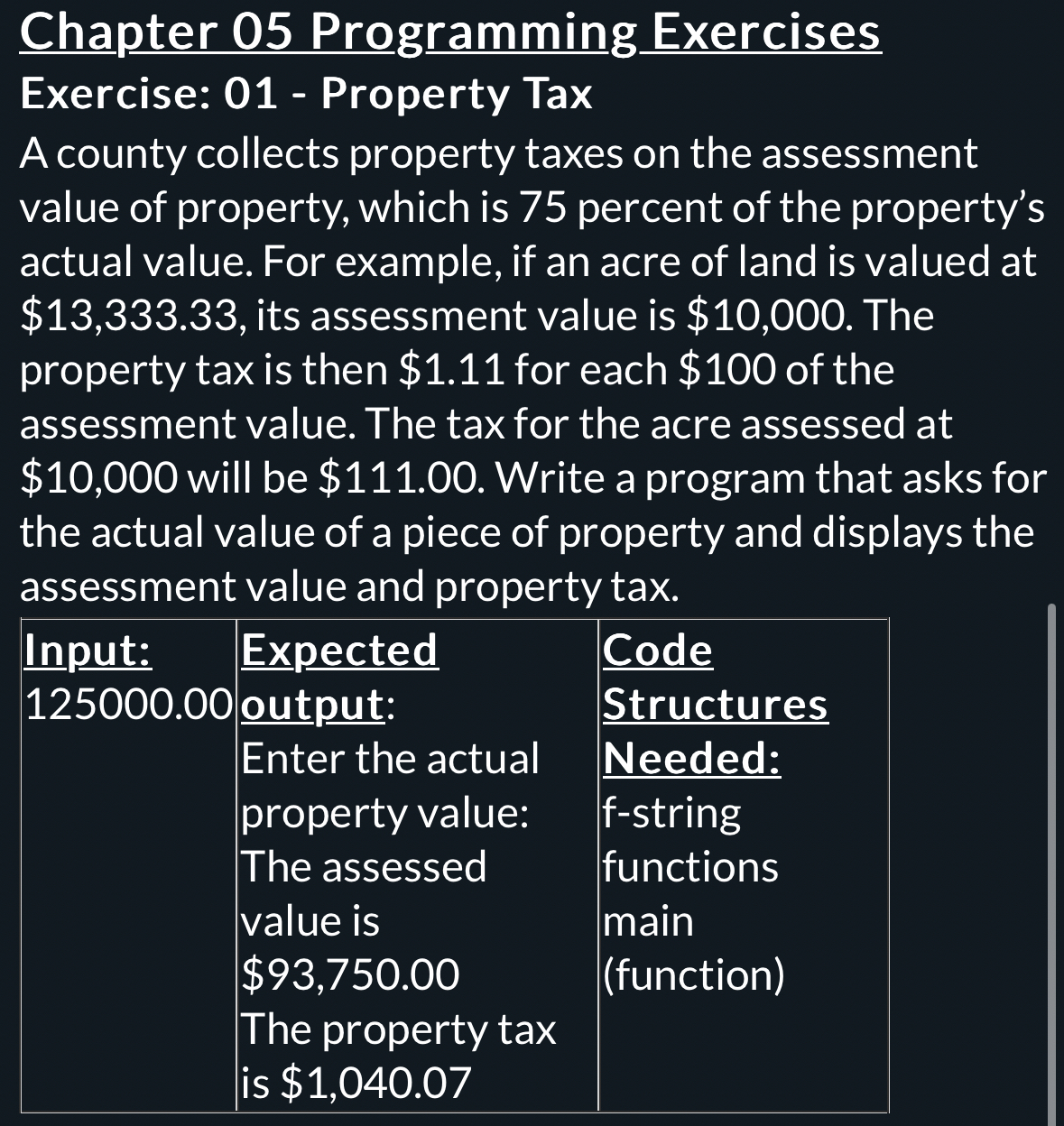 Chapter 0 5 Programming Exercises Exercise: 0 1 -