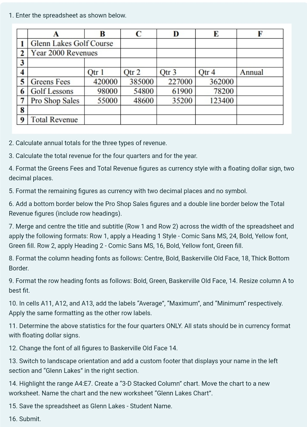 Enter the spreadsheet as shown below. Calculate