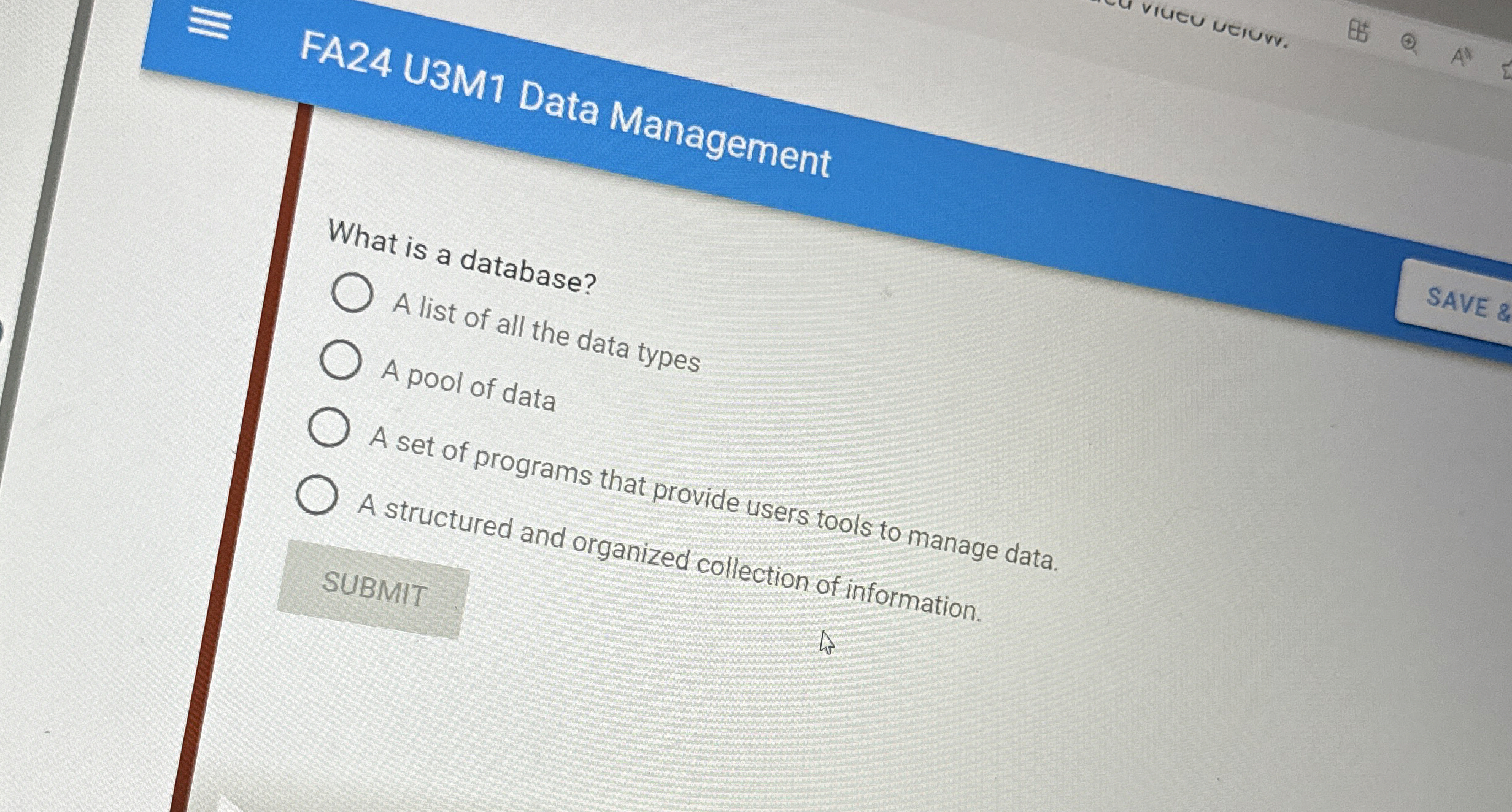 FA 2 4 U 3 M 1 Data Management What is a