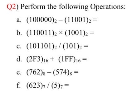 Q 2 ) Perform the following Operations: a . ( 1 0