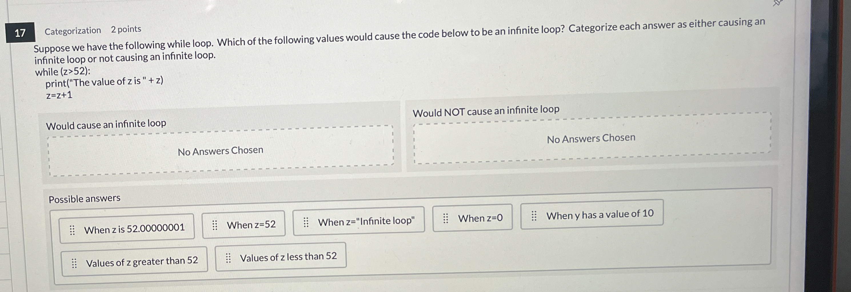 1 7 Categorization 2 points Suppose we have the