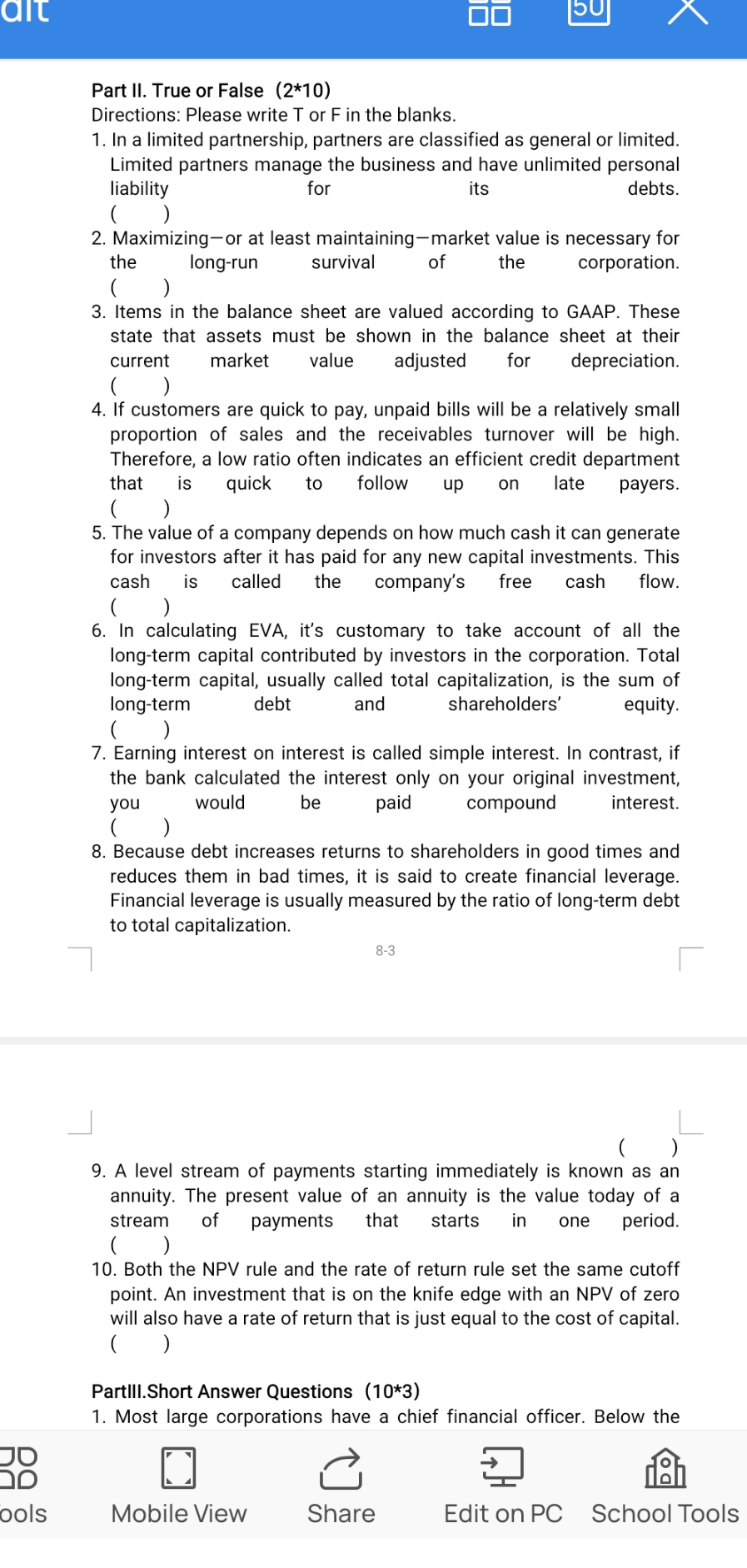 please send this question JD 30 ools Part II.