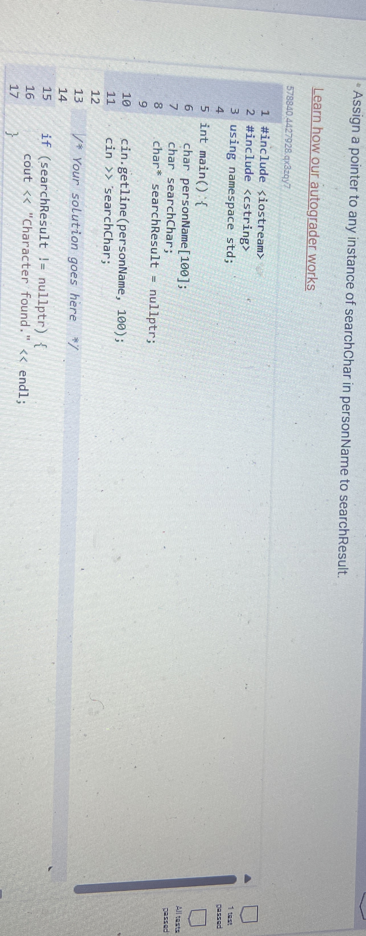 * Assign a pointer to any instance of searchChar