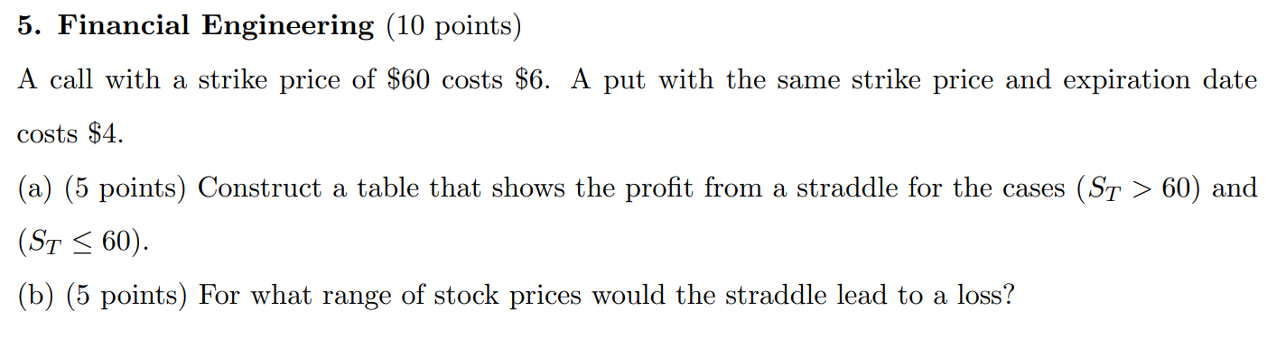 5. Financial Engineering (10 points) A call with