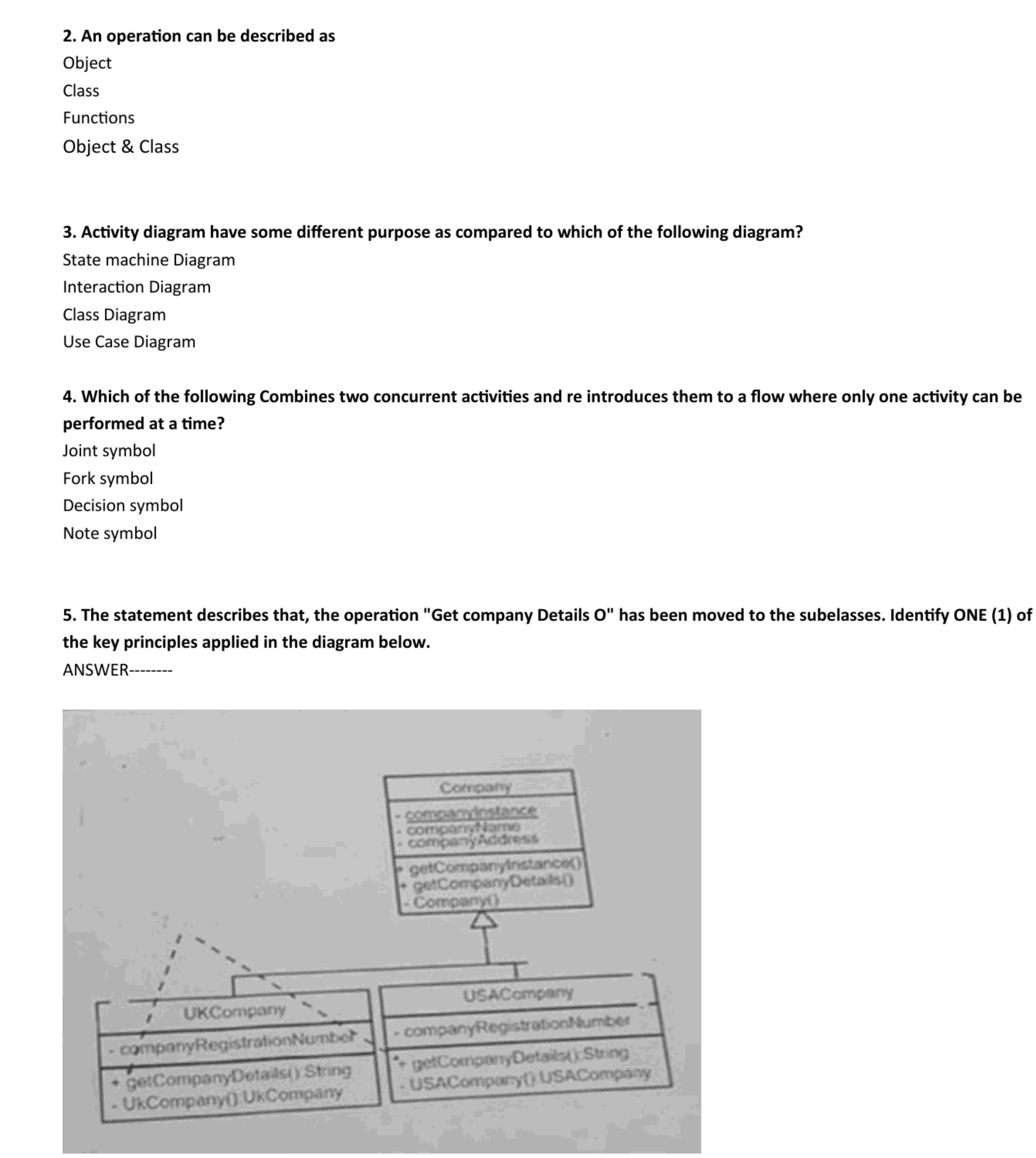 2 . An operation can be described as Object Class