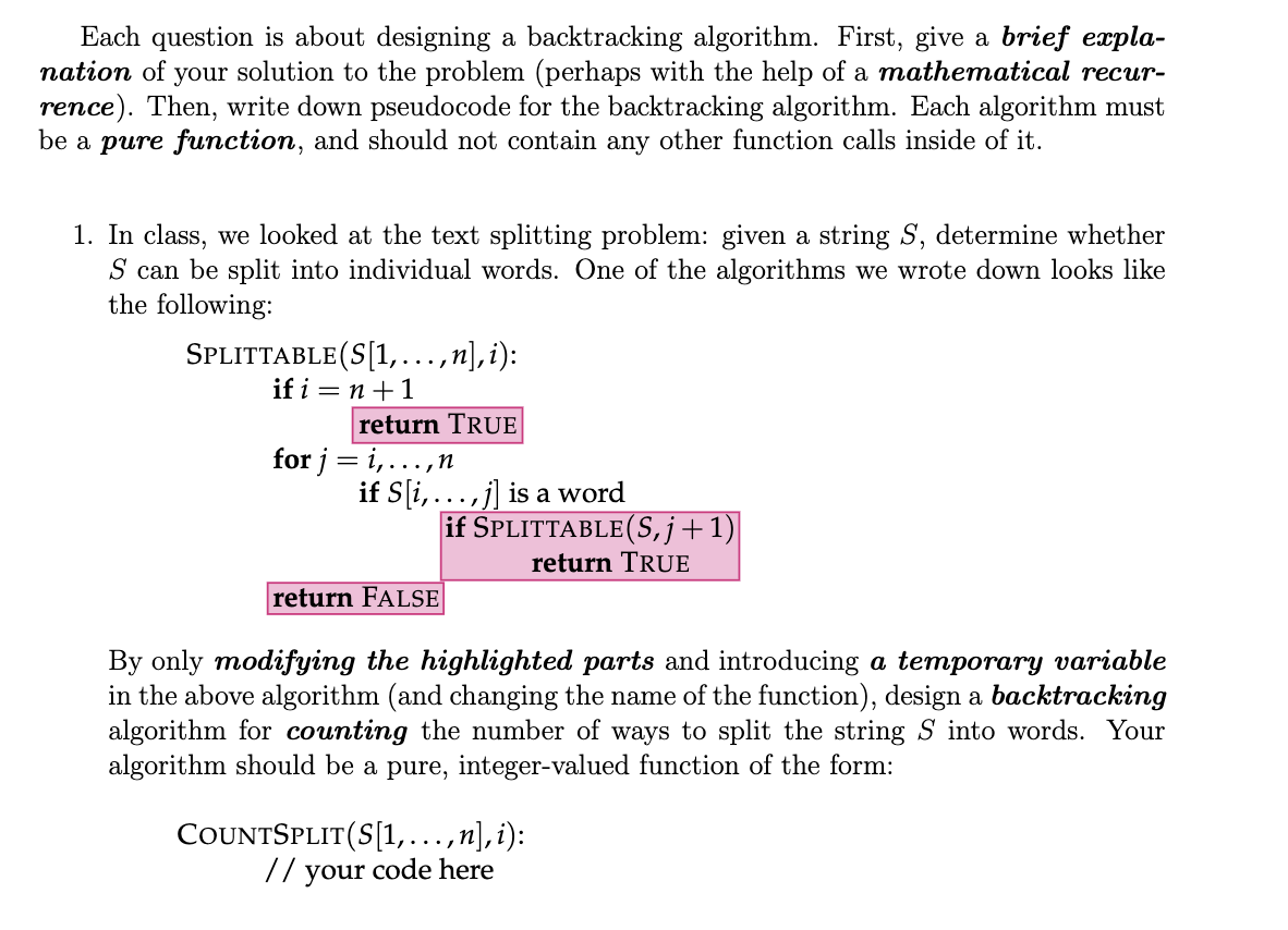 Each question is about designing a backtracking