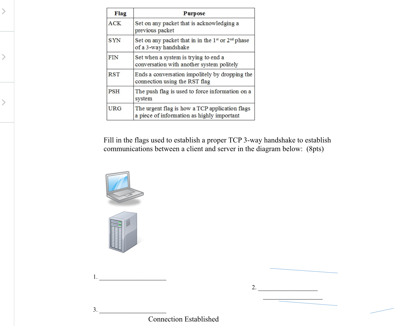 \ table [ [ Flag , Purpose ] , [ ACK , \ table [