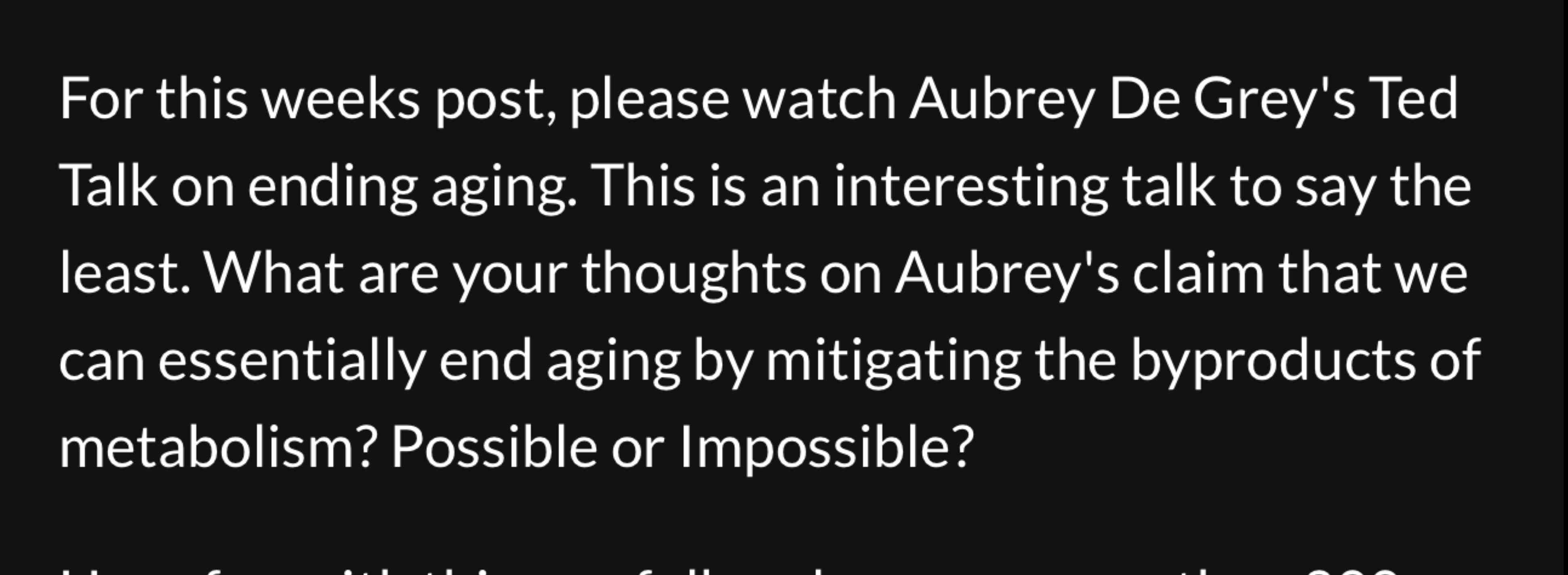 For this weeks post, please watch Aubrey De