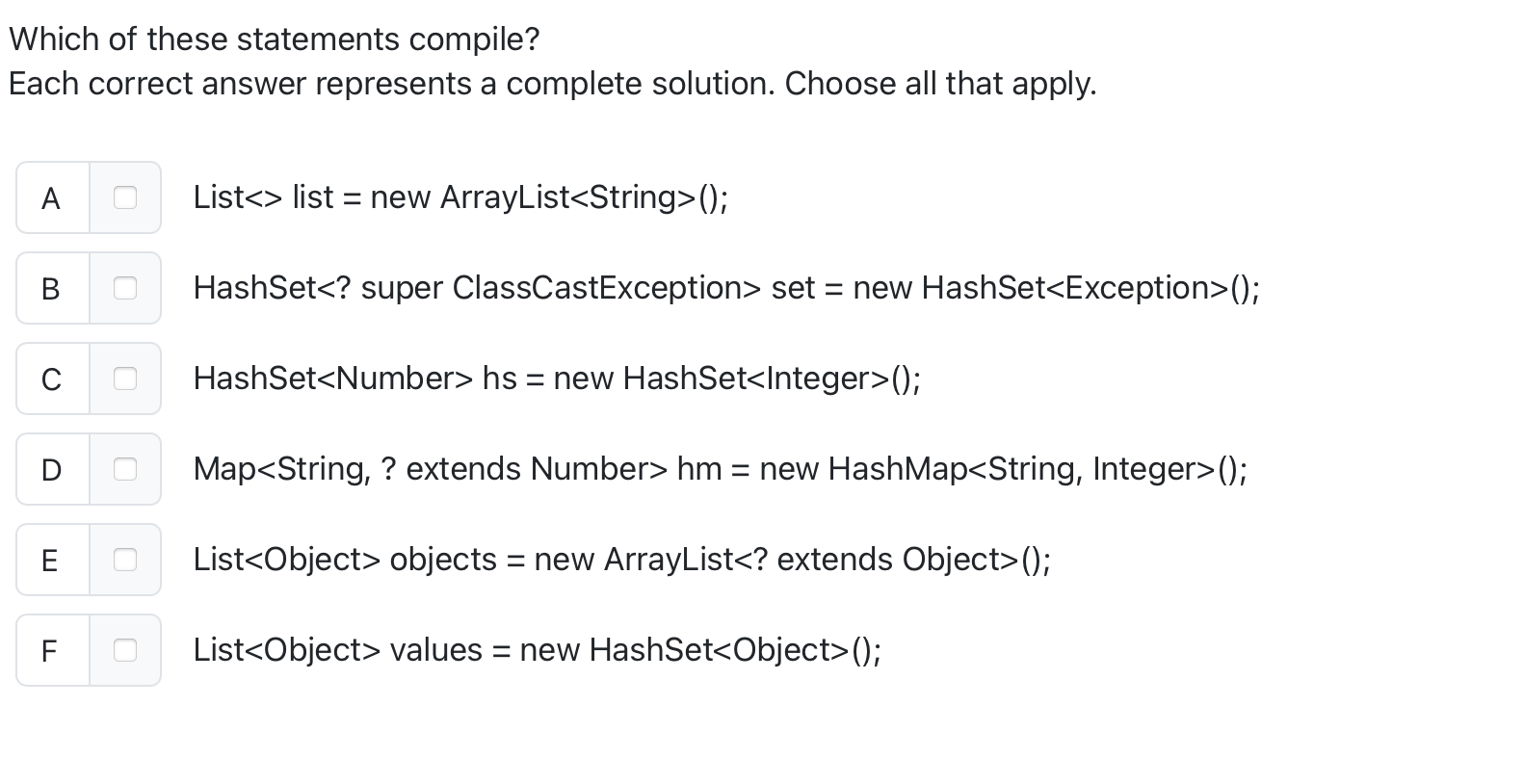 Which of these statements compile? Each correct