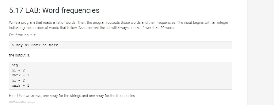 5 . 1 7 LAB: Word frequencies Write a program