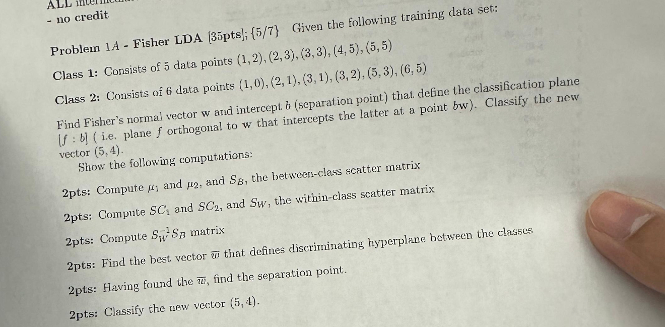 no credit Problem 1 A - Fisher LDA [ 3 5 p t s ]