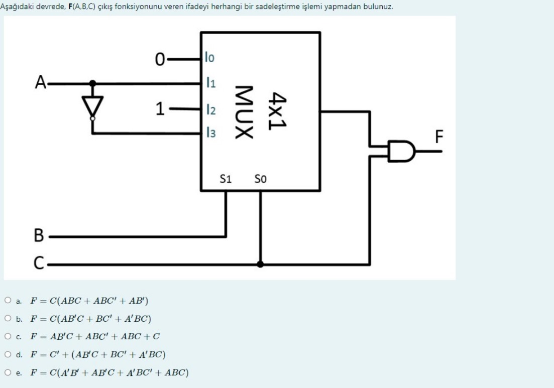 A a daki devrede, F ( A , B , C ) k fonksiyonunu